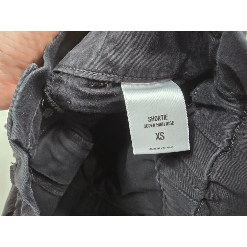 Express Black Shortie Super High Rise Denim Shorts XS Paper Bag Waist - Picture 3 of 5